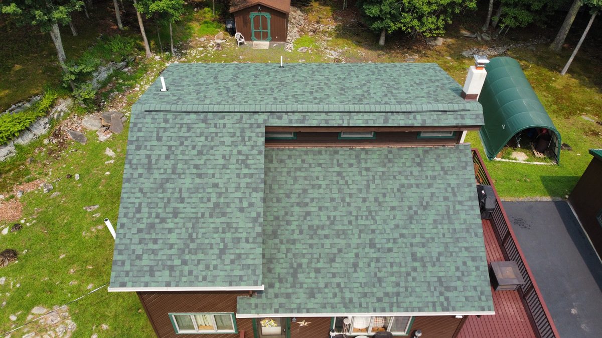 Close aerial detail of new architectural shingles