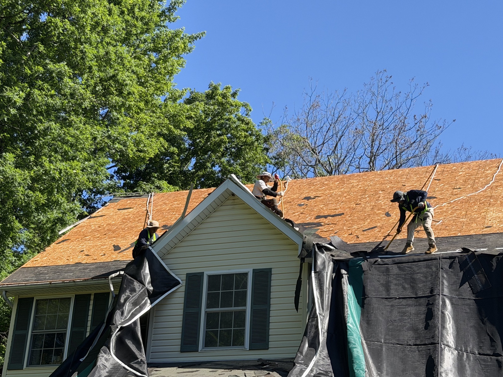 Fresh plywood roof decking installed